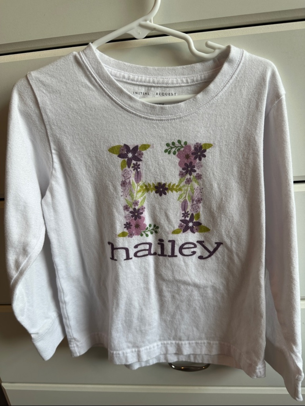 Girls' White Long-Sleeve Top with Purple Floral 'H' - Hailey